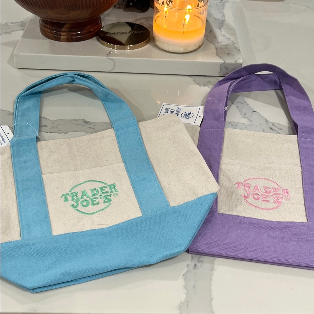 Trader Joe's Blue and Purple Canvas Tote Bags